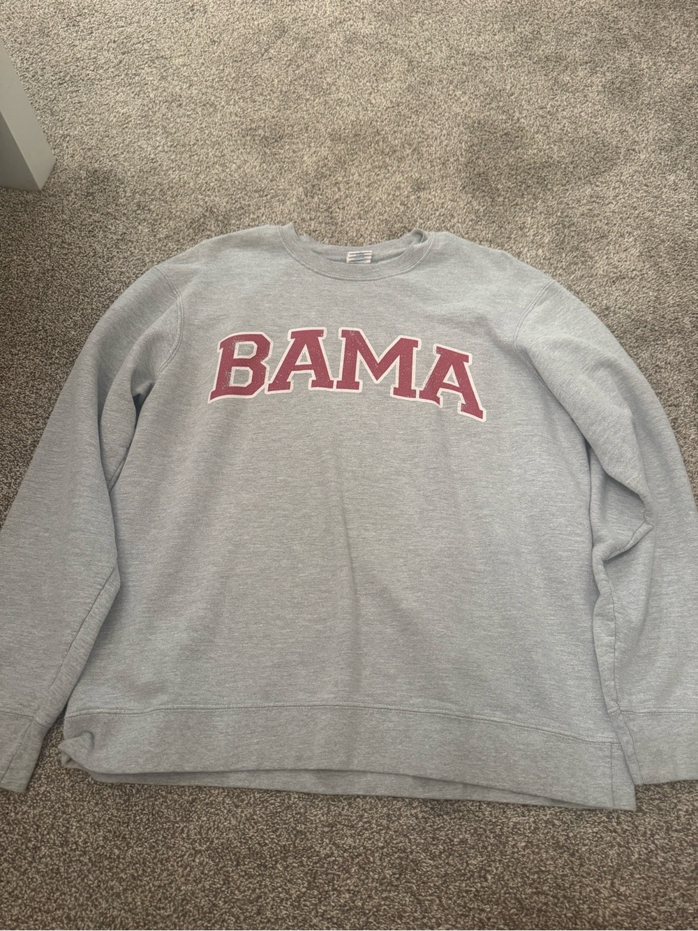 Port and Company Light Gray Sweatshirt with Crimson BAMA Logo